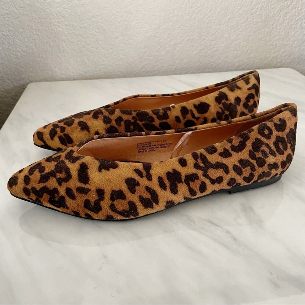French Connection Daisy Leopard Pointed‎ Toe Flats Vegan Suede Size 6 New